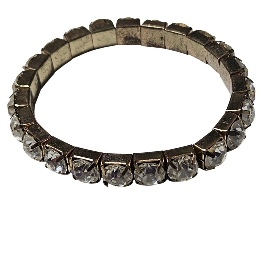Vintage Gold Tone Rhinestone Tennis Bracelet Stretch Retro Fashion Jewelry Women
